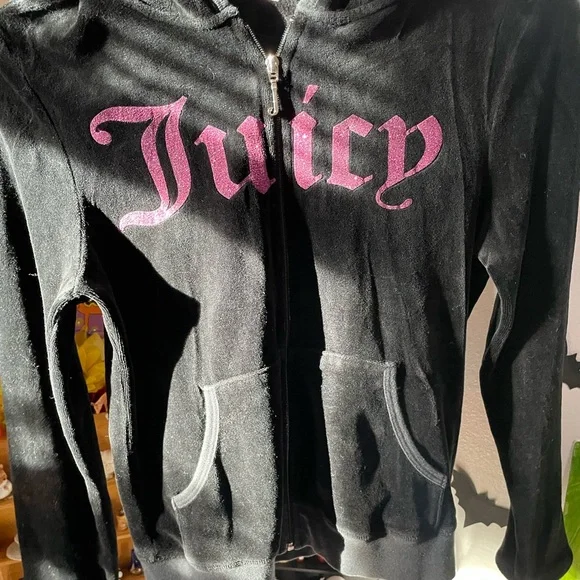 Juicy Couture 2012 velour Black full zip Hoodie with Pink glittery Logo - Picture 11 of 15
